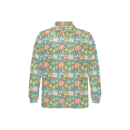 Beach Scene Pattern Print Design 02 Long Sleeve Polo Shirt For Men's