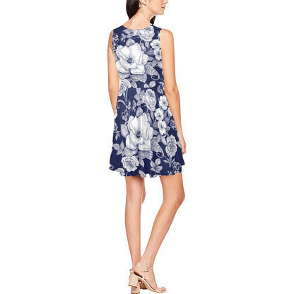 Floral Infrared Pattern Sleeveless Dress