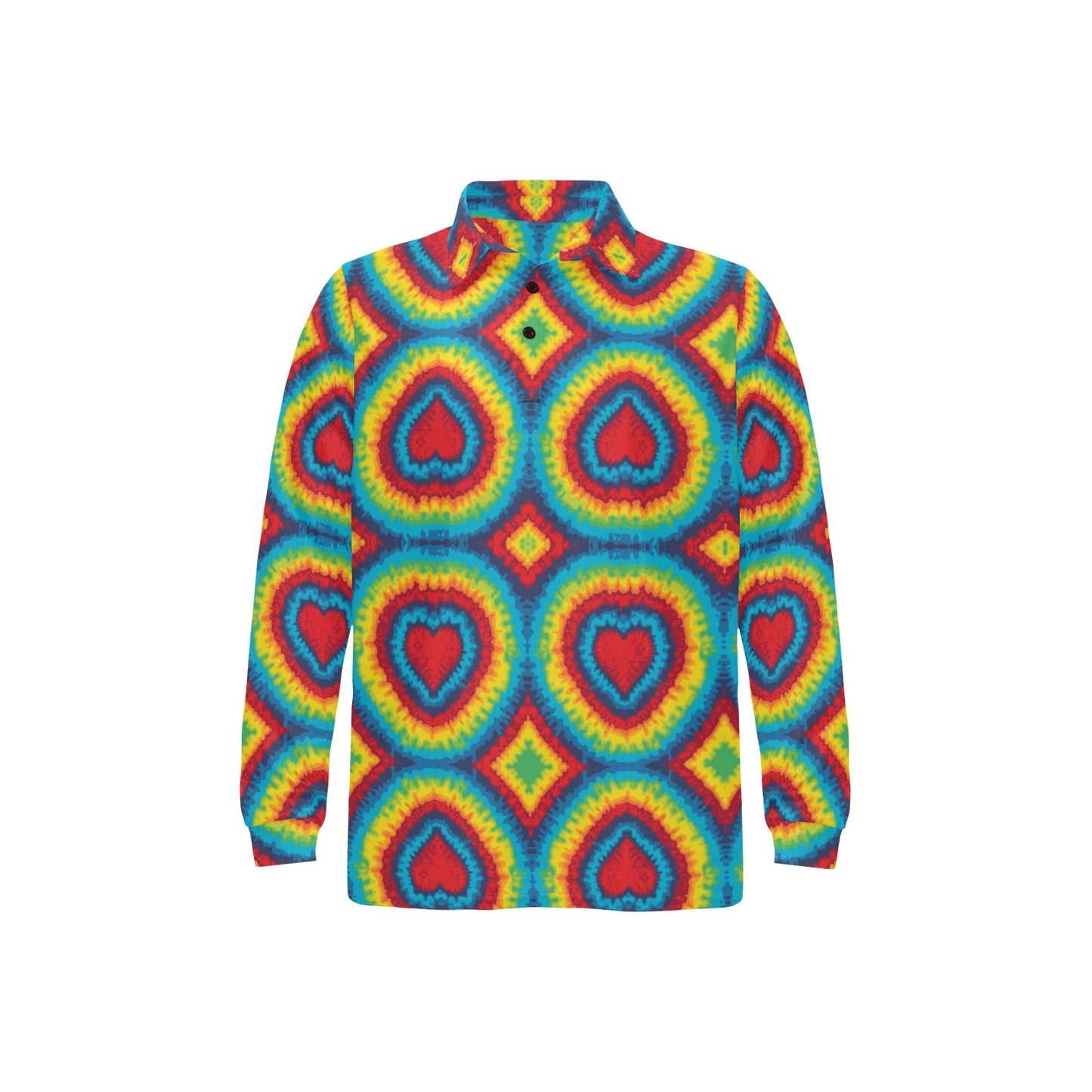 Tie Dye Heart shape Long Sleeve Polo Shirt For Men's