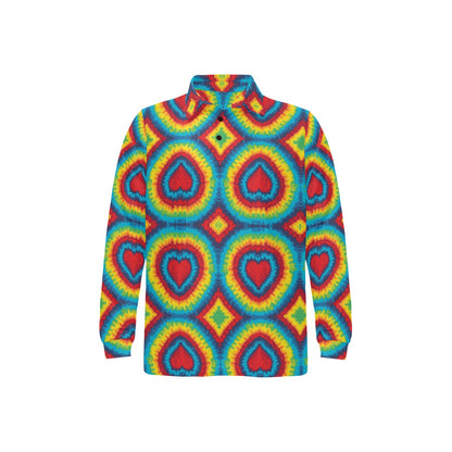 Tie Dye Heart shape Long Sleeve Polo Shirt For Men's