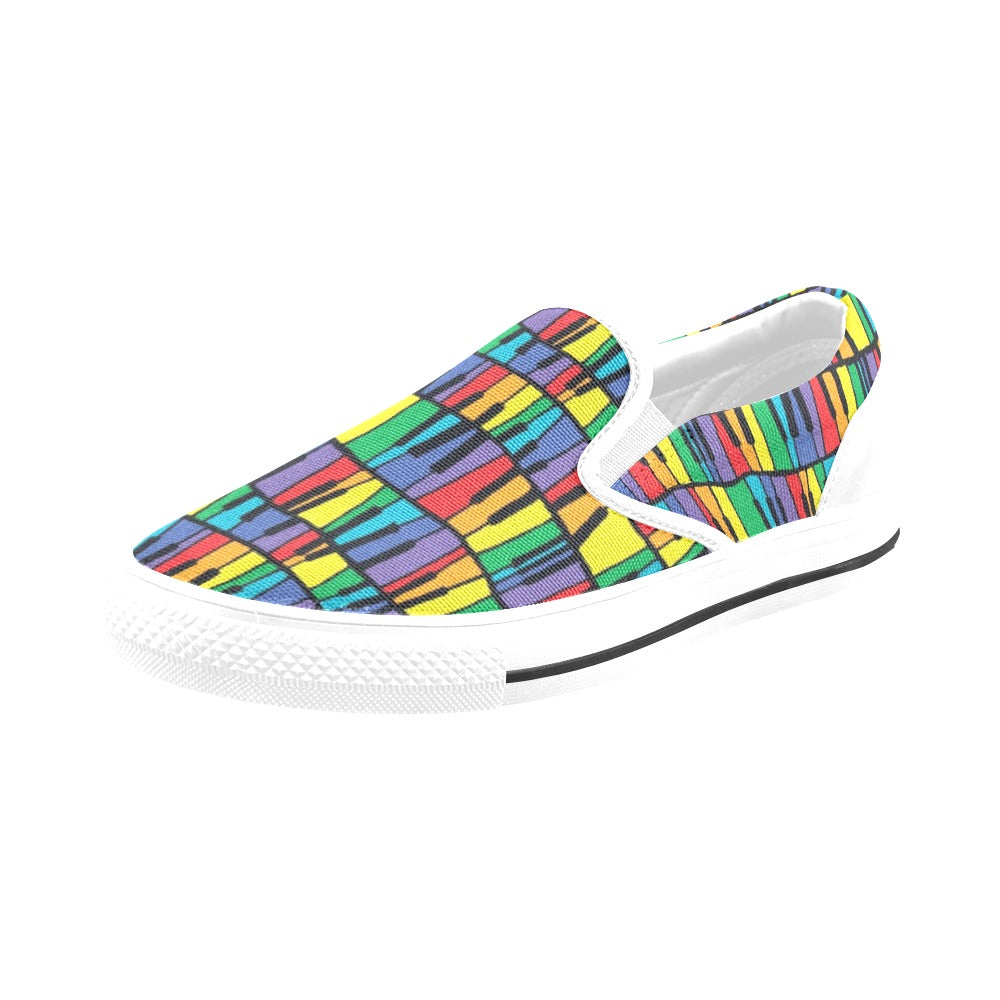 Piano Print Design LKS402 White Slip Ons Canvas Women's Shoes