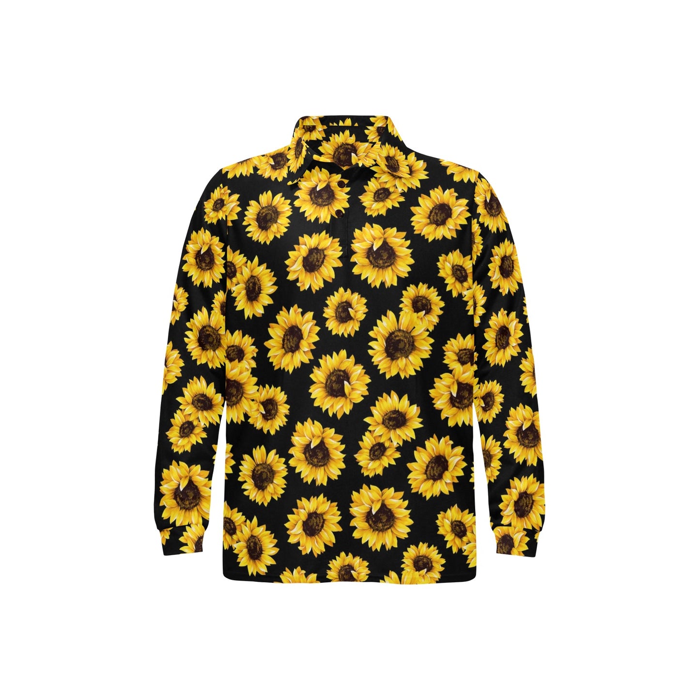 Sunflower Pattern Print Design SF05 Long Sleeve Polo Shirt For Men's