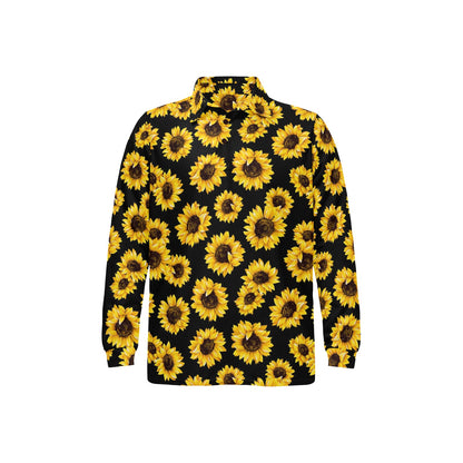 Sunflower Pattern Print Design SF05 Long Sleeve Polo Shirt For Men's
