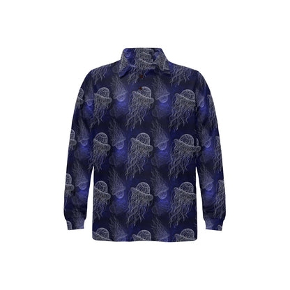 Jellyfish Pattern Print Design 02 Long Sleeve Polo Shirt For Men's