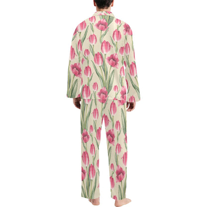 Tulip Pink Pattern Print Design TP06 Men's Long Pajama Set