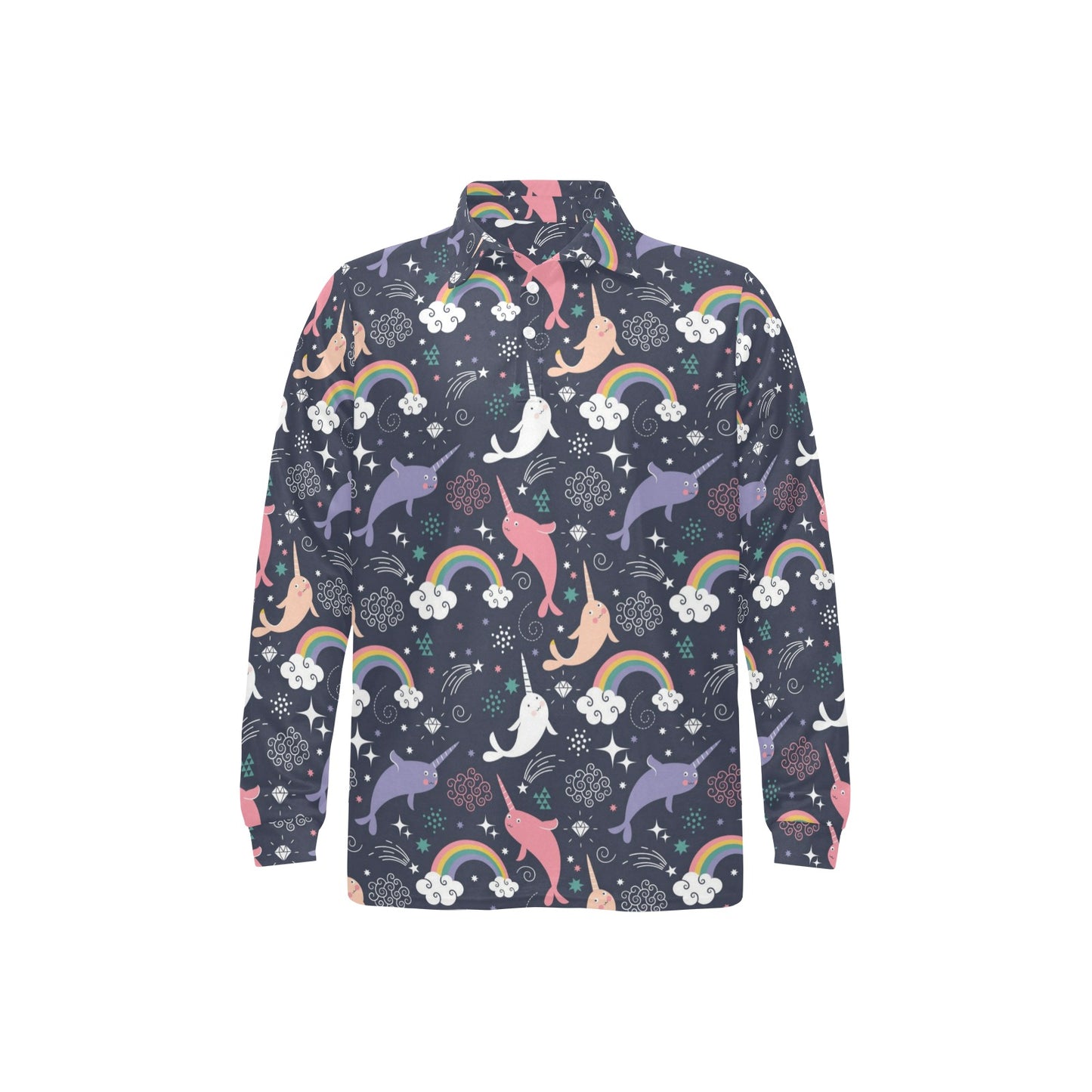 Narwhal Pattern Print Design 01 Long Sleeve Polo Shirt For Men's
