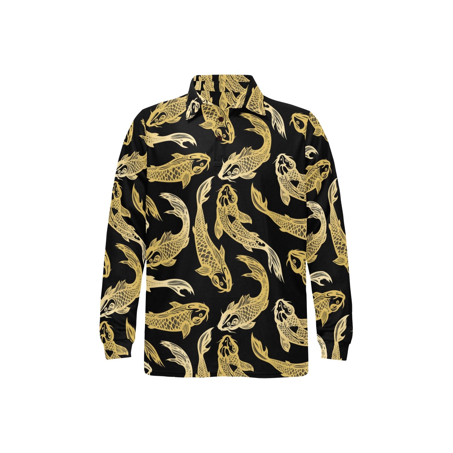KOI Fish Pattern Print Design 03 Long Sleeve Polo Shirt For Men's