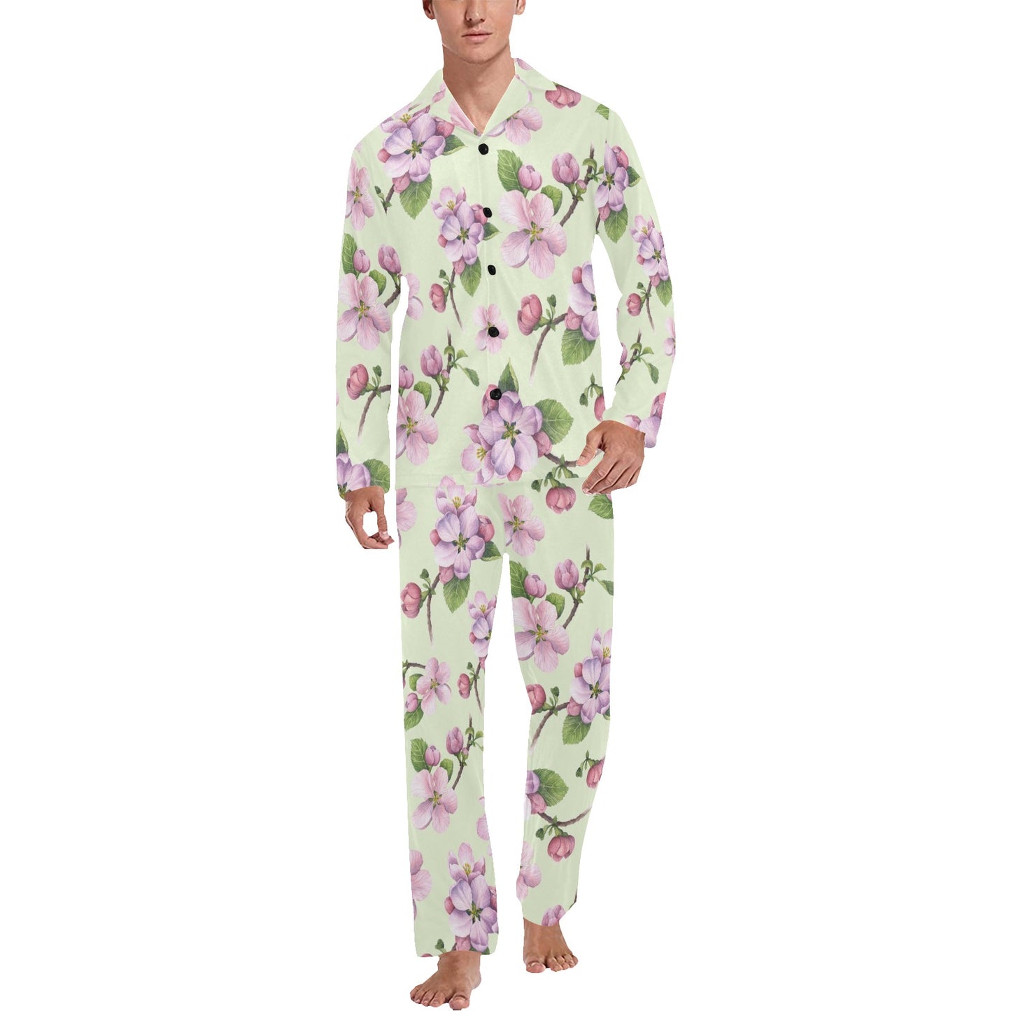 Apple blossom Pattern Print Design AB05 Men's Long Pajama Set