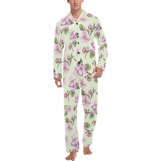 Apple blossom Pattern Print Design AB05 Men's Long Pajama Set