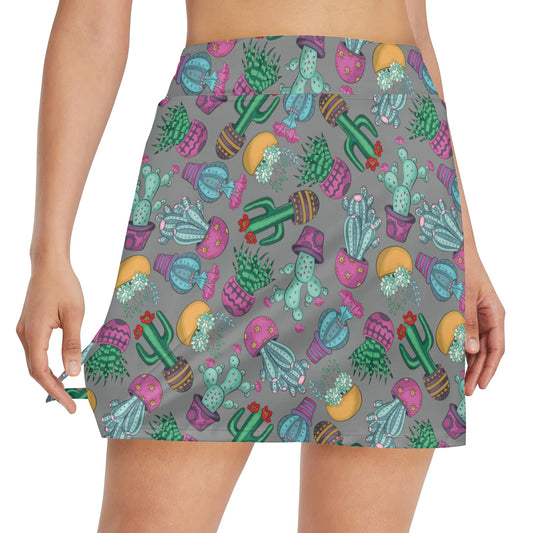 Cactus Colorful Print Pattern 17" Golf & Pickleball Skort with Pockets