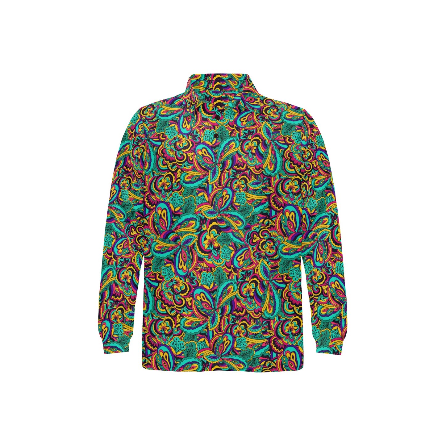 Psychedelic Trippy Floral Design Long Sleeve Polo Shirt For Men's