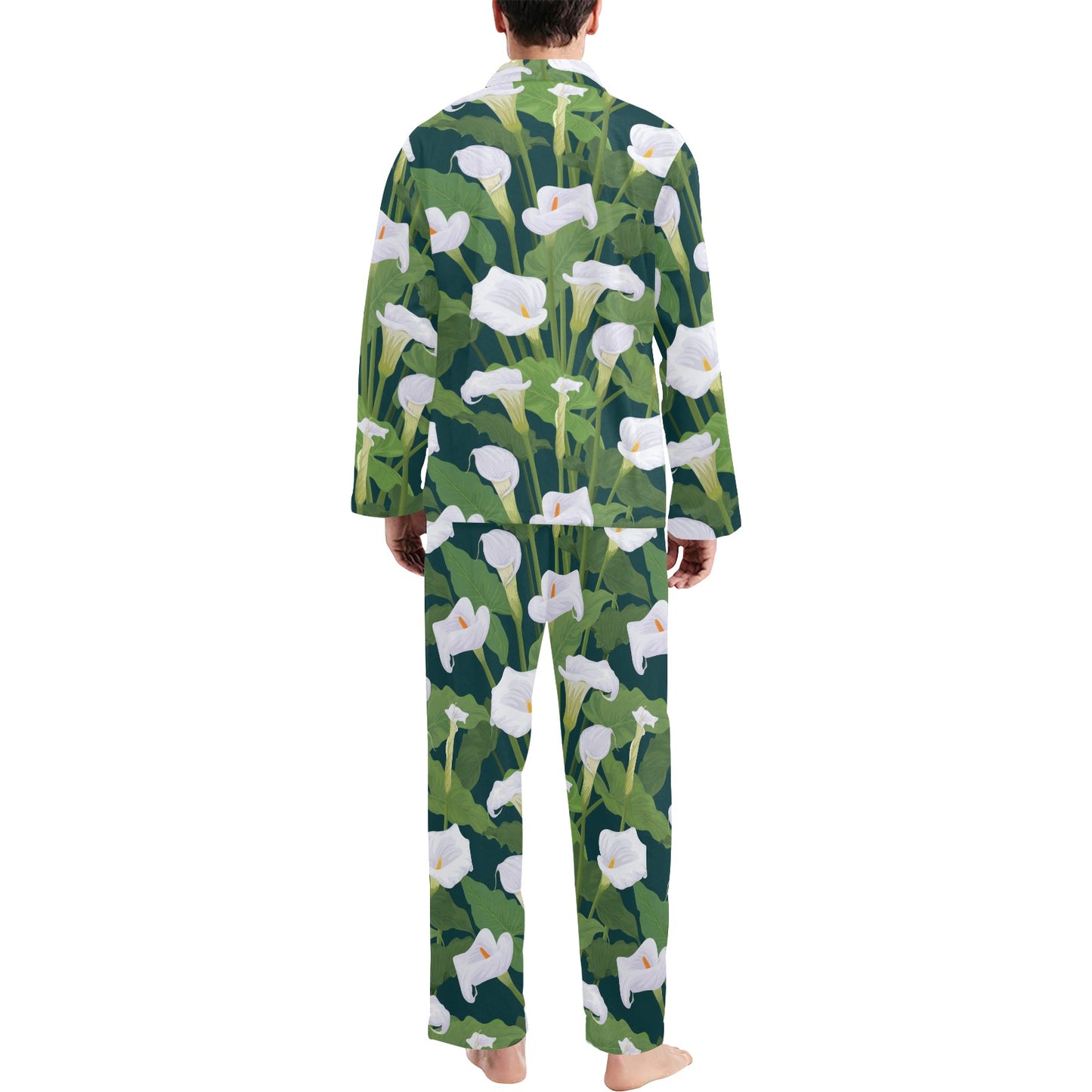 Lily Pattern Print Design 04 Men's Long Pajama Set