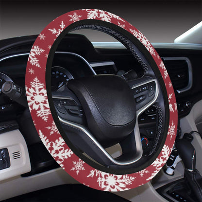Snowflake Red Print Design LKS302 Steering Wheel Cover with Elastic Edge