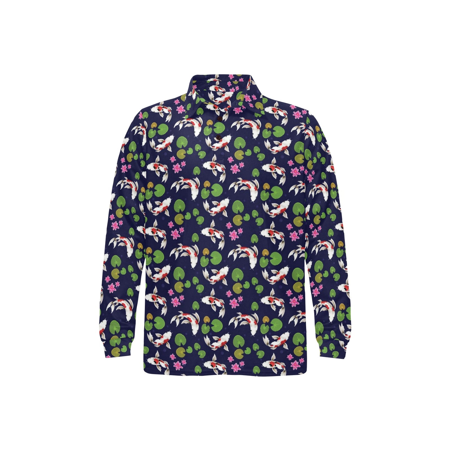 Koi Carp Pattern Design Themed Print Long Sleeve Polo Shirt For Men's
