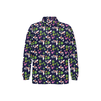 Koi Carp Pattern Design Themed Print Long Sleeve Polo Shirt For Men's