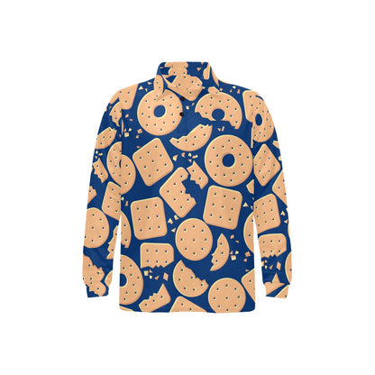 Cracker Pattern Print Design 03 Long Sleeve Polo Shirt For Men's