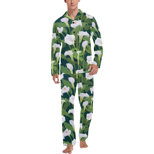 Lily Pattern Print Design 04 Men's Long Pajama Set