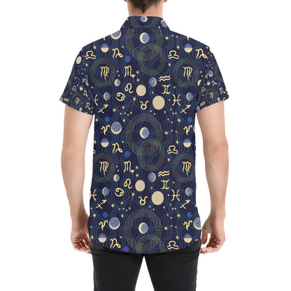 Zodiac Print Design LKS302 Men Short Sleeve Button Up Shirt