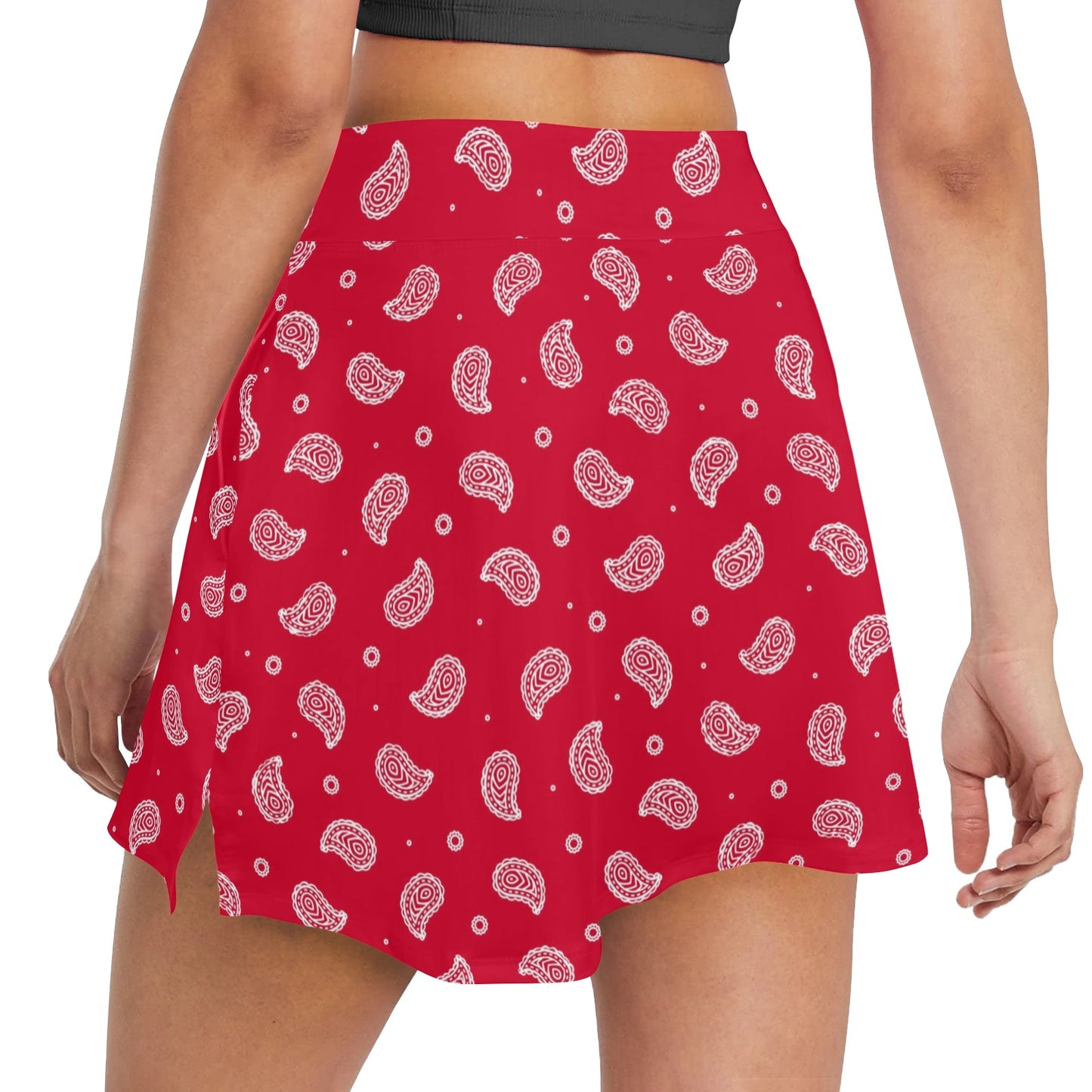 Bandana Red Paisley Print Design LKS305 17" Golf & Pickleball Skort with Pockets