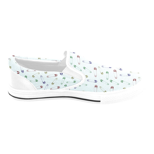 Safety Pin Print Design LKS303 White Slip Ons Canvas Women's Shoes