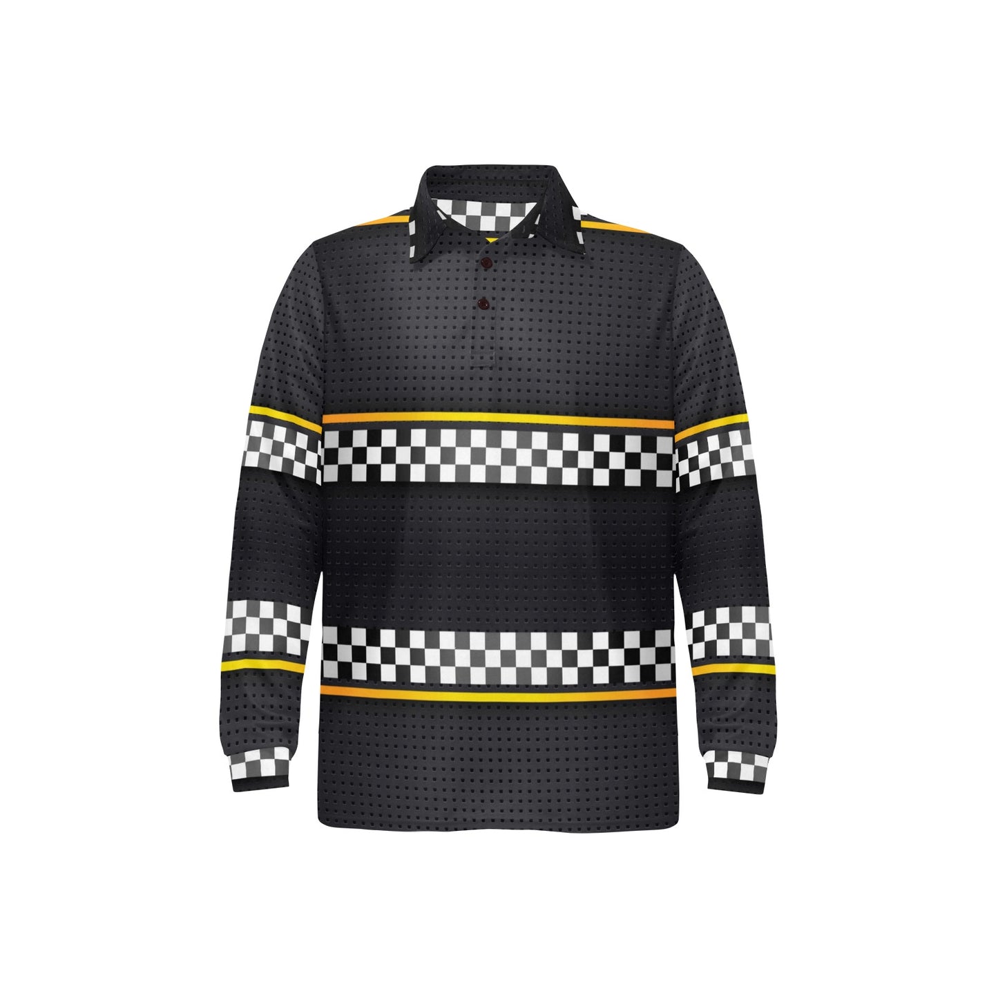 Checkered Flag Yellow Line Style Long Sleeve Polo Shirt For Men's