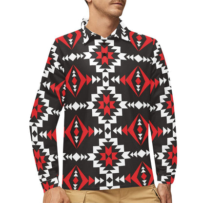 Navajo Pattern Print Design A02 Long Sleeve Polo Shirt For Men's