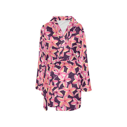 Purple Plumeria Pattern Print Design PM010 Women's Fleece Robe