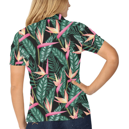 Bird Of Paradise Pattern Print Design BOP03 Women's Polo Shirt