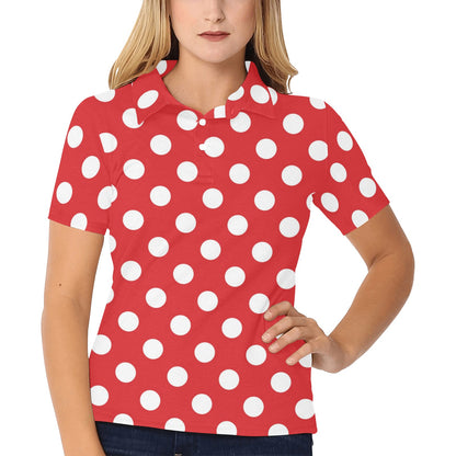 Polka Dot Red Pattern Print Design 04 Women's Polo Shirt