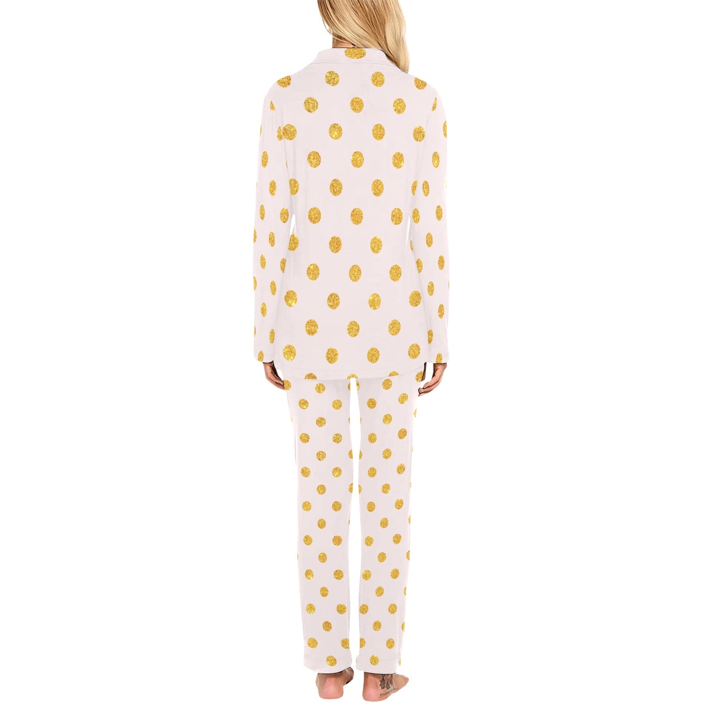 Polka Dot Gold Pink Pattern Print Design 01 Women's Long Pajama Set
