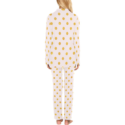 Polka Dot Gold Pink Pattern Print Design 01 Women's Long Pajama Set