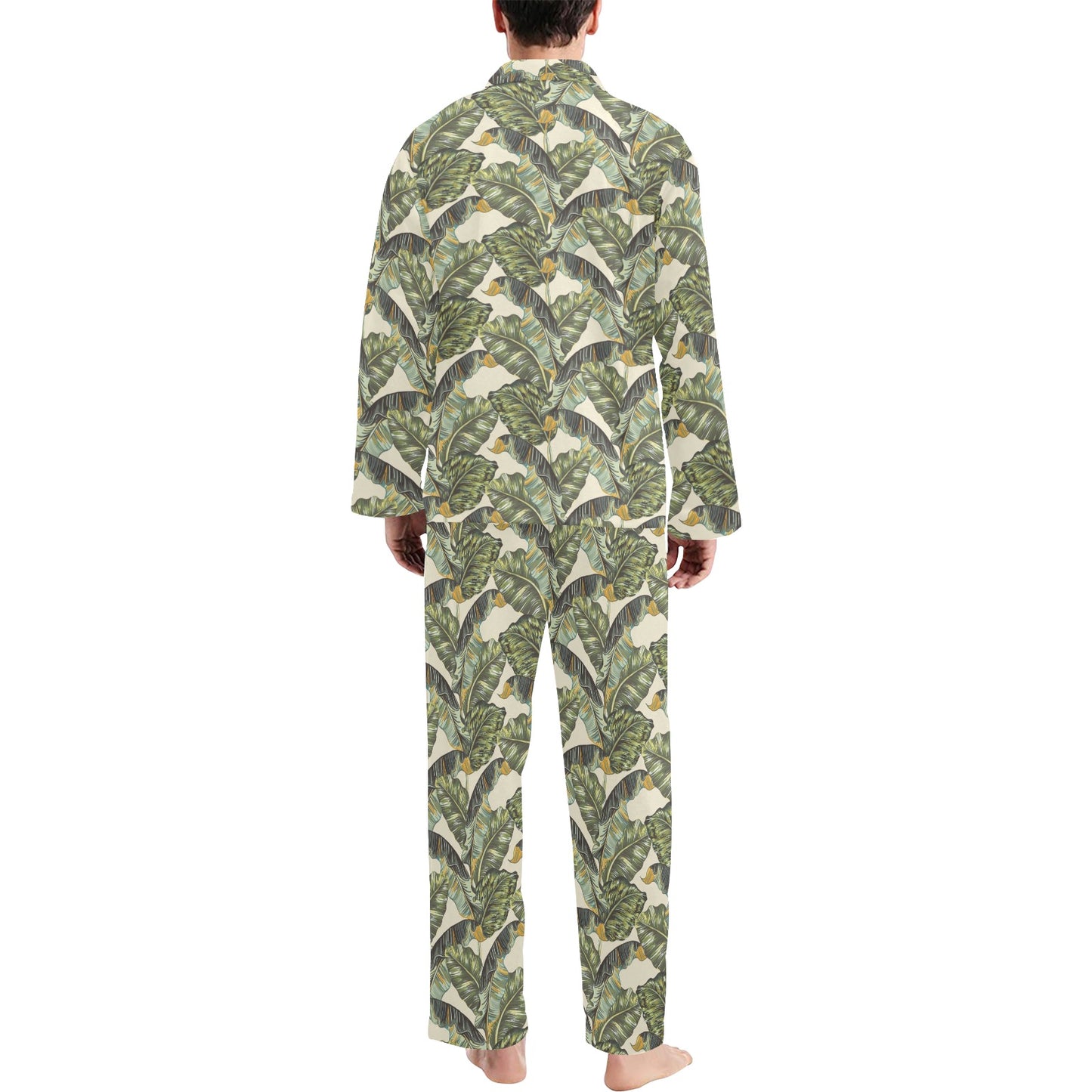Banana Leaf Pattern Print Design 04 Men's Long Pajama Set