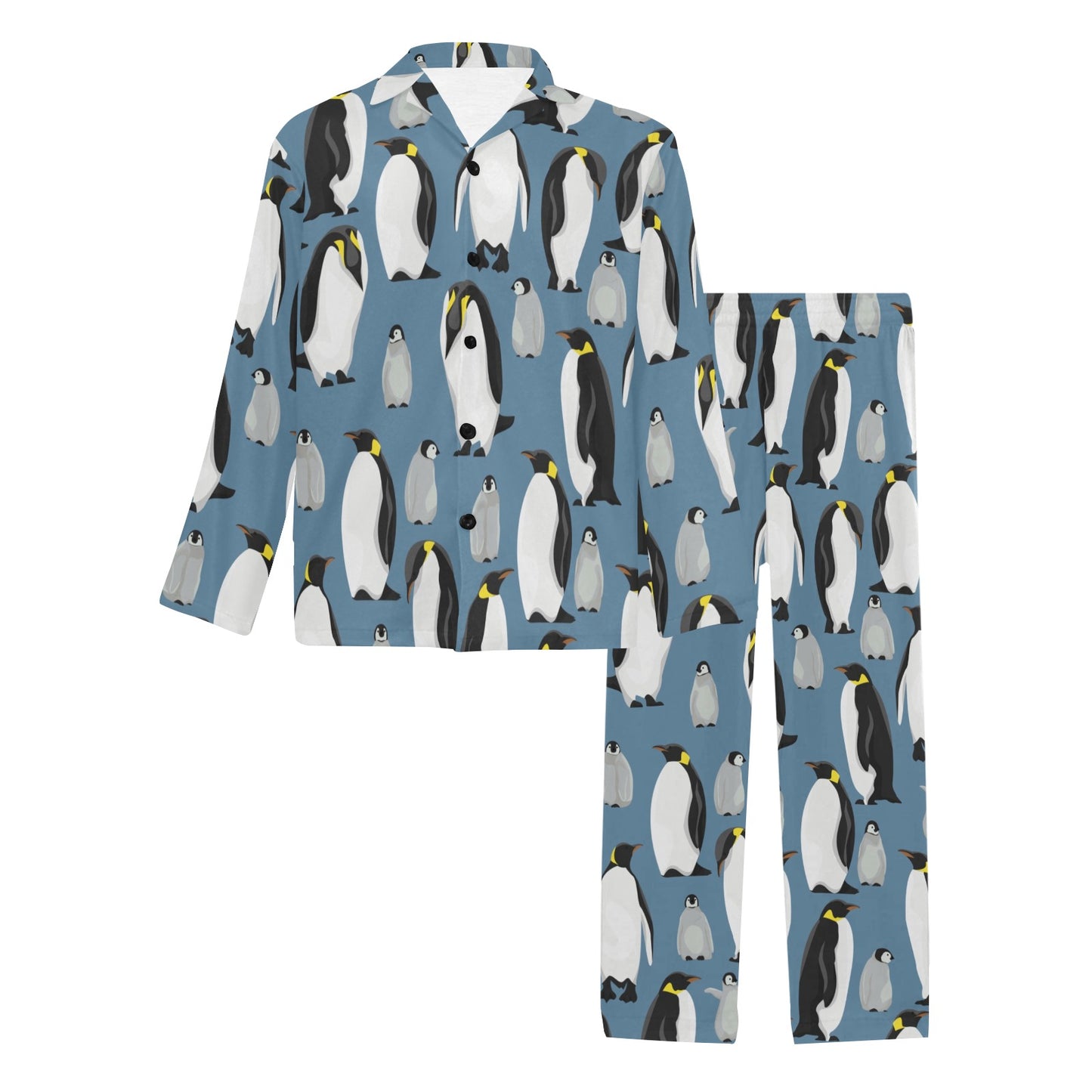 Penguin Pattern Print Design A03 Men's Long Pajama Set