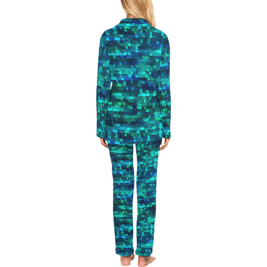 Mermaid Scales Pattern Print Design 06 Women's Long Pajama Set
