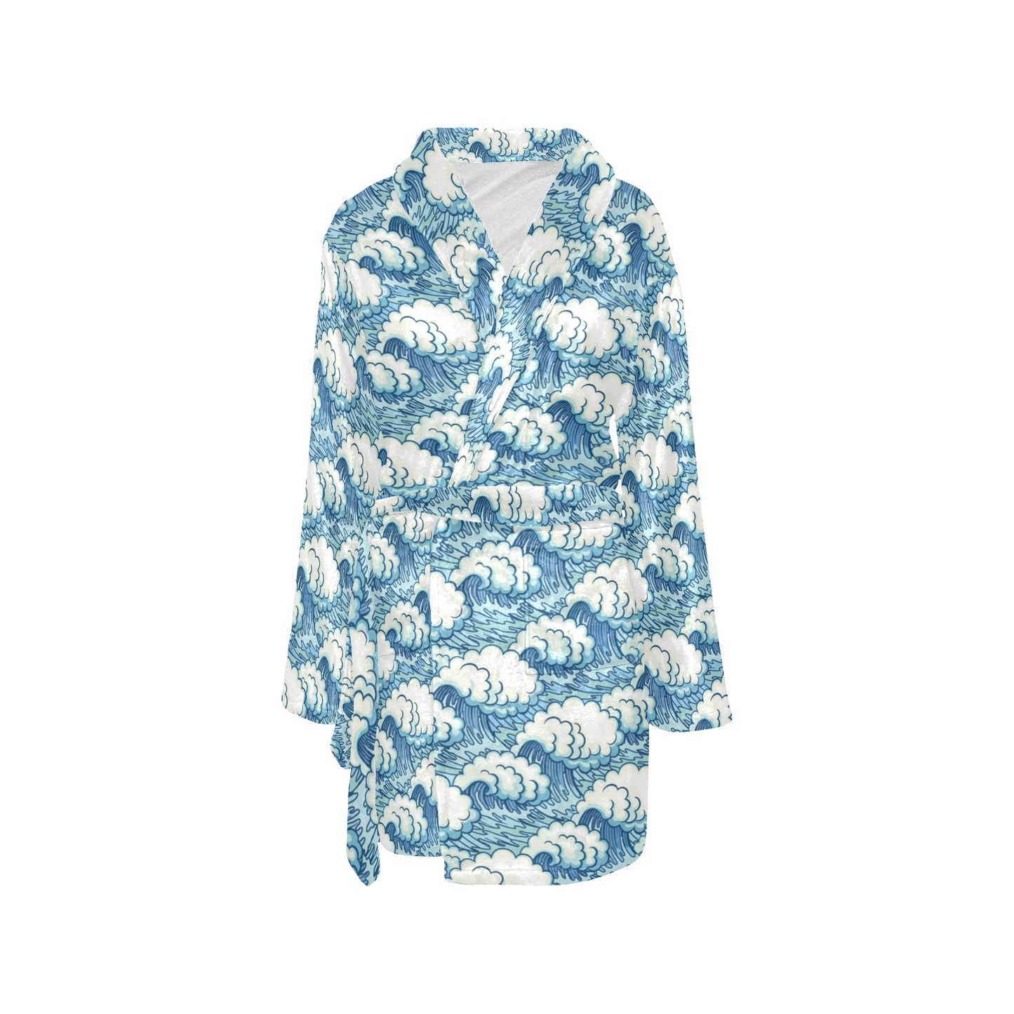 Wave Japan Style Print Design LKS304 Women's Fleece Robe