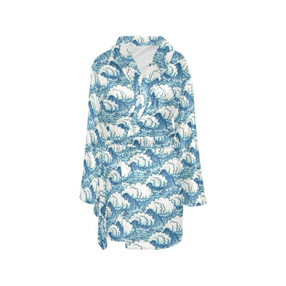 Wave Japan Style Print Design LKS304 Women's Fleece Robe