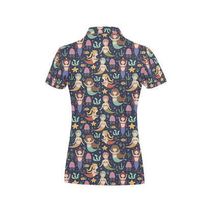 Mermaid Cartoon Pattern Print Design 03 Women's Polo Shirt