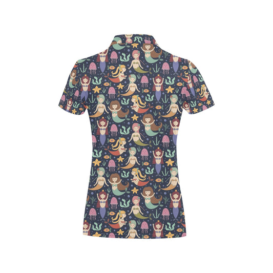 Mermaid Cartoon Pattern Print Design 03 Women's Polo Shirt