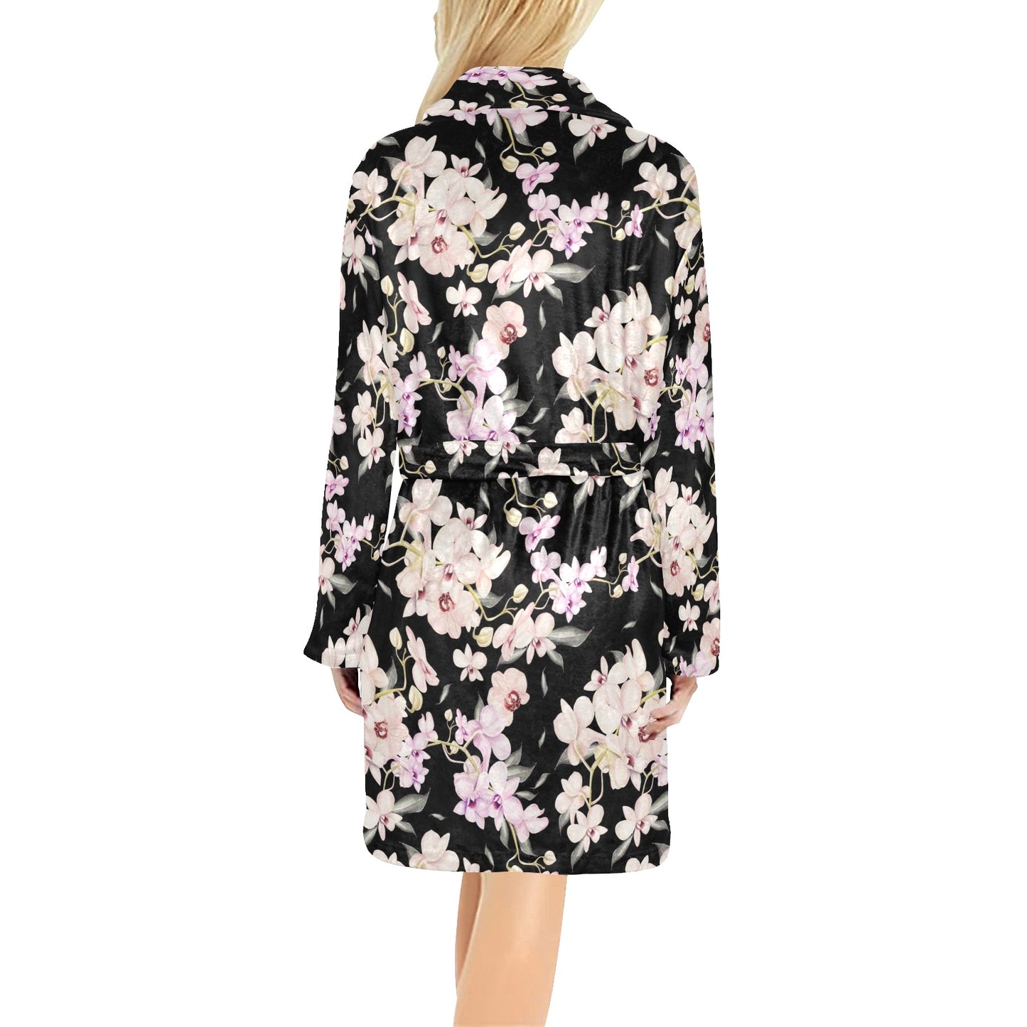 Orchid White Pattern Print Design OR03 Women's Fleece Robe