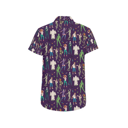 Creepy Zombie Print Design LKS302 Men Short Sleeve Button Up Shirt