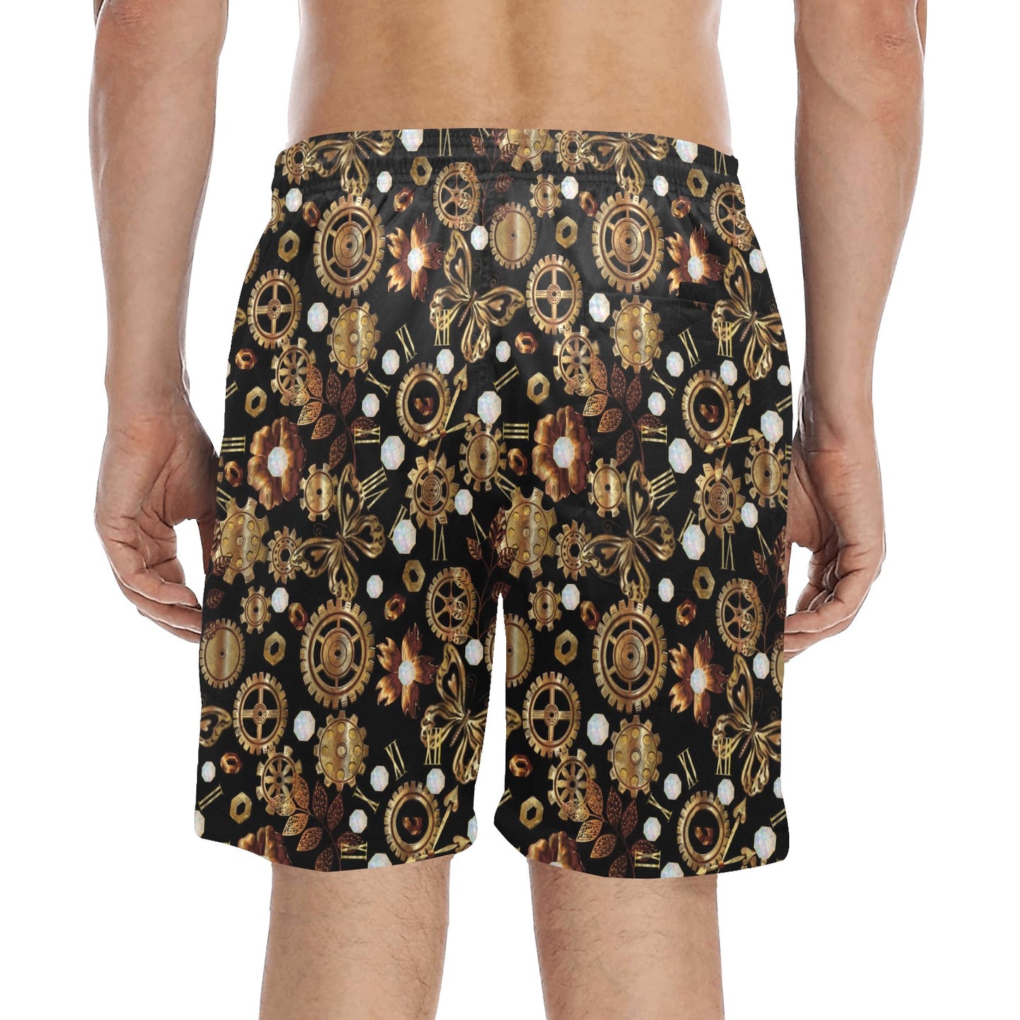 Steampunk Butterfly Design Themed Print Men's Swim Trunks Beach Shorts