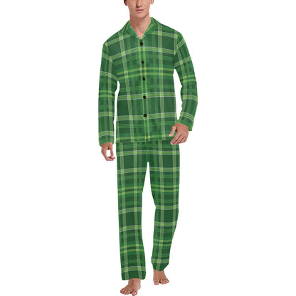 Irish Plaid Pattern Print Design 02 Men's Long Pajama Set
