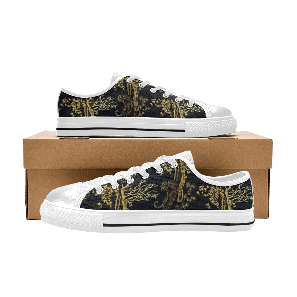Tiger Gold Print Design LKS307 Women's White Low Top Shoes