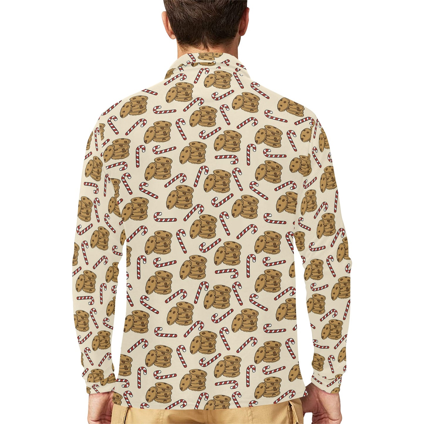 Cookie Pattern Print Design 04 Long Sleeve Polo Shirt For Men's