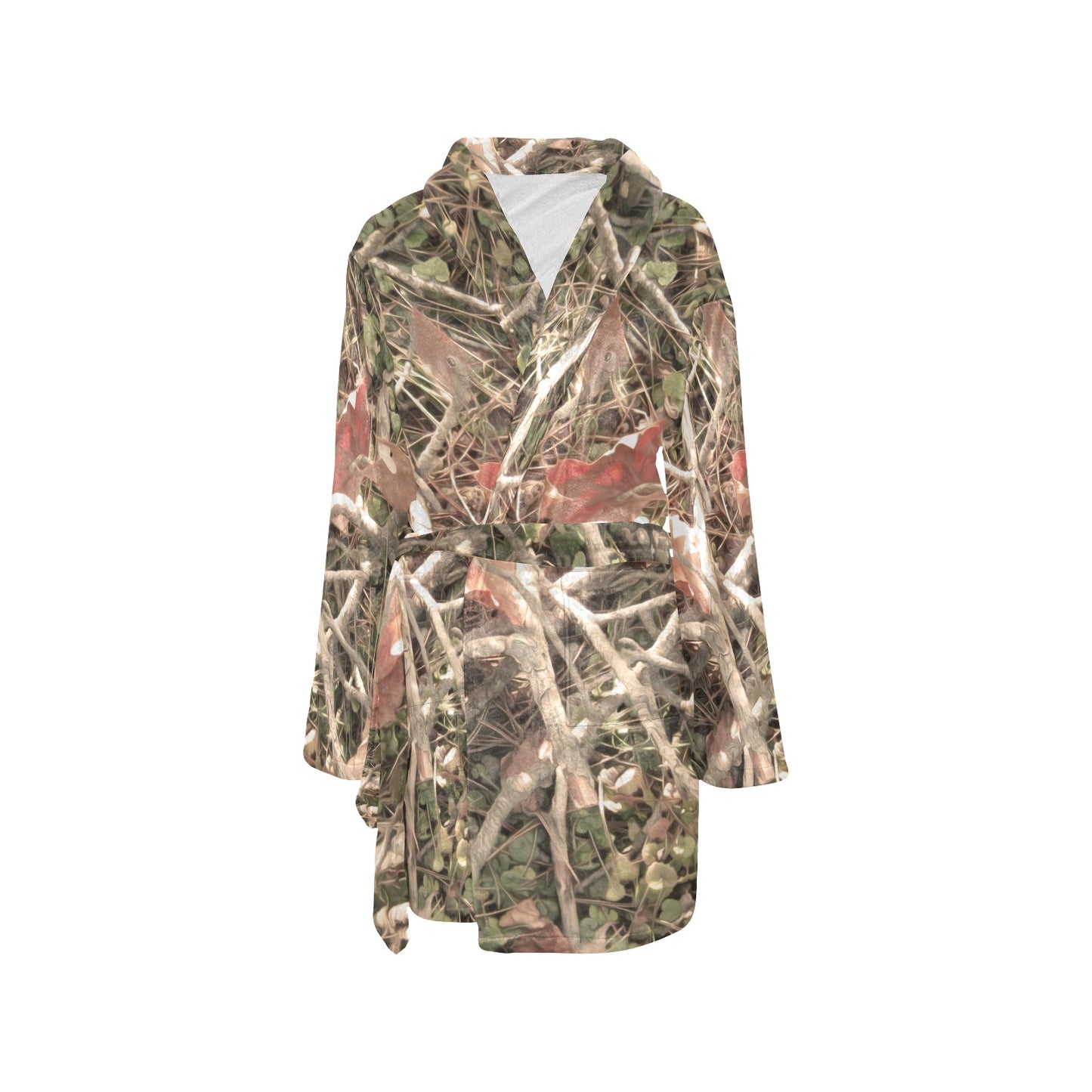 Camouflage Realistic Tree Authumn Print Women's Fleece Robe