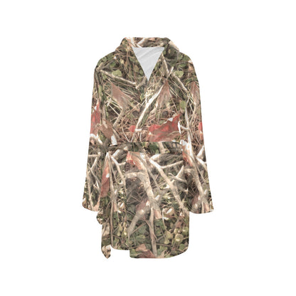 Camouflage Realistic Tree Authumn Print Women's Fleece Robe