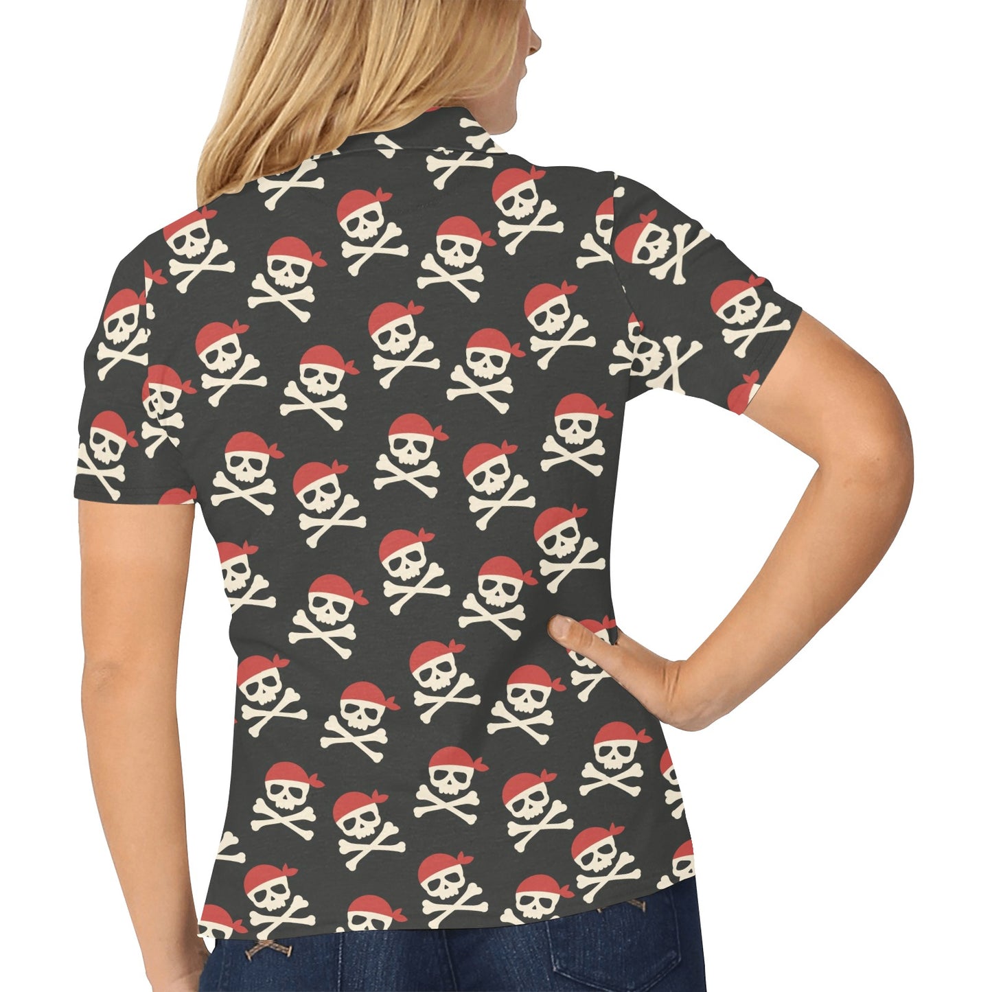 Pirate Pattern Print Design A04 Women's Polo Shirt