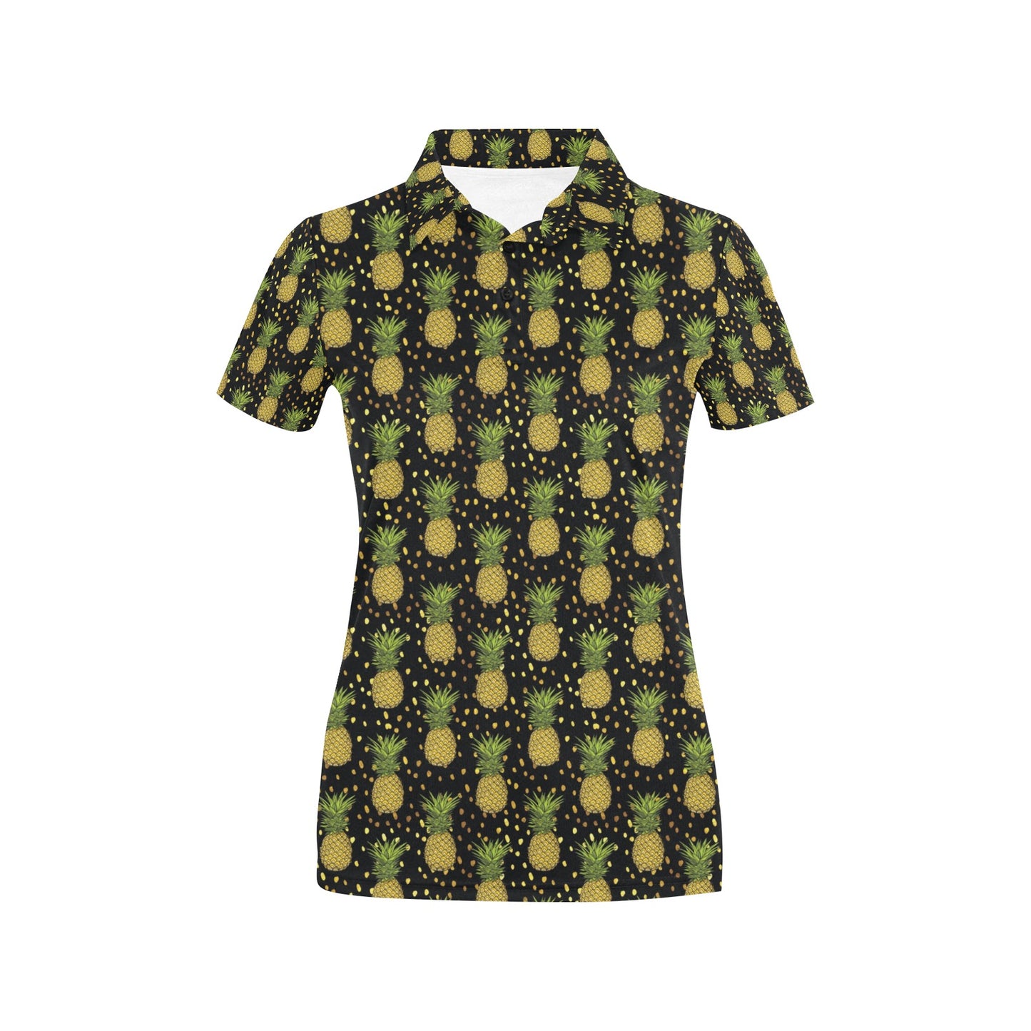 Pineapple Gold Dot Themed Print Women's Polo Shirt