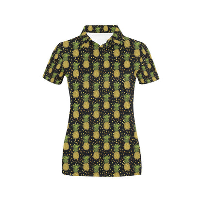 Pineapple Gold Dot Themed Print Women's Polo Shirt