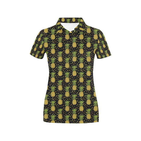 Pineapple Gold Dot Themed Print Women's Polo Shirt